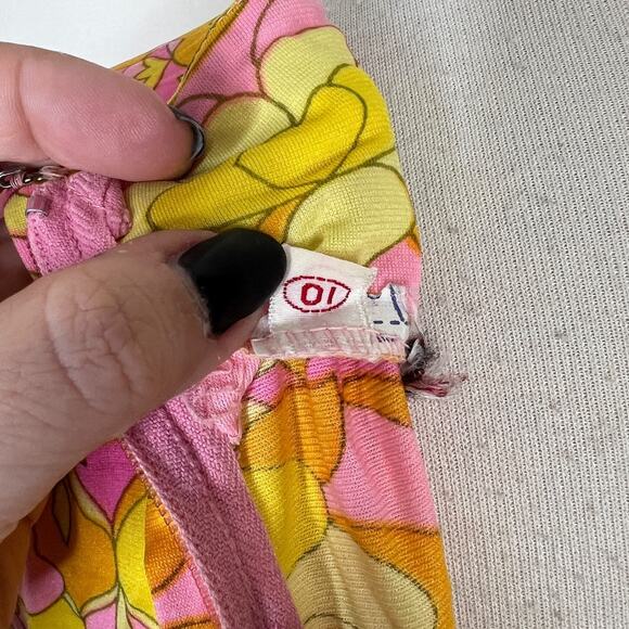 Vintage 60s David Crystal Mod Dress Pink Yellow Floral Print 3/4 Sleeve Small - Picture 6 of 7